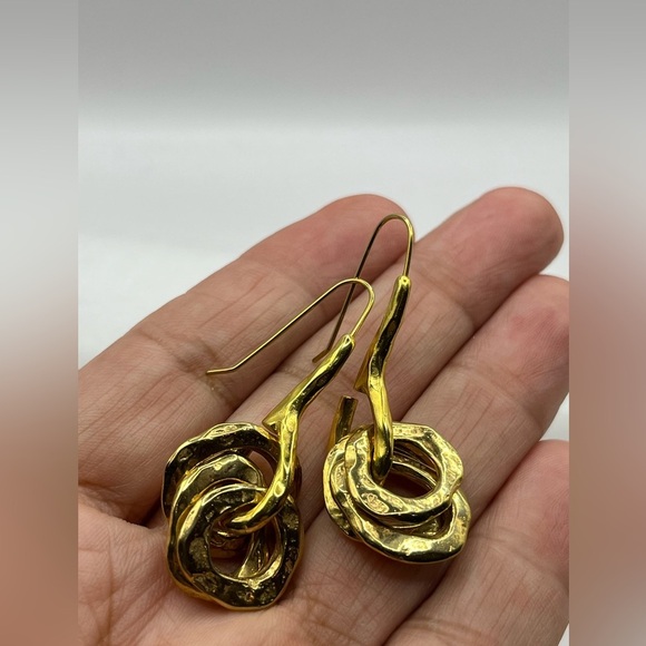 Gold Geometric Minimalist Earrings Shepards Hooks Quality Circular Gold Tone - Picture 8 of 13